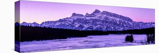 Scenic view of frozen Two Jack Lake at dawn, Mount Rundle, Banff National Park, Alberta, Canada-null-Stretched Canvas