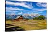 Scenic View of Grand Teton with Old Wooden Farm-MartinM303-Stretched Canvas