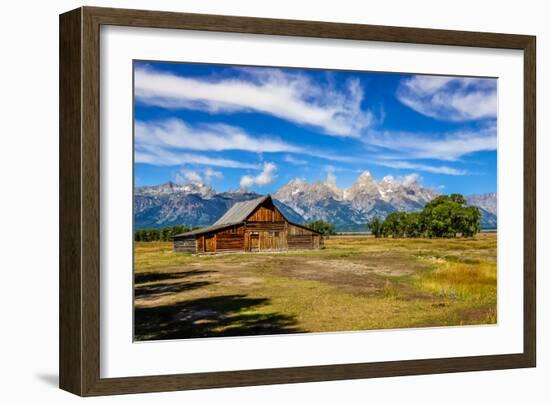 Scenic View of Grand Teton with Old Wooden Farm-MartinM303-Framed Photographic Print