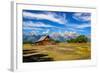 Scenic View of Grand Teton with Old Wooden Farm-MartinM303-Framed Photographic Print