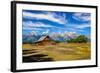 Scenic View of Grand Teton with Old Wooden Farm-MartinM303-Framed Photographic Print