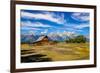 Scenic View of Grand Teton with Old Wooden Farm-MartinM303-Framed Photographic Print