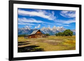 Scenic View of Grand Teton with Old Wooden Farm-MartinM303-Framed Photographic Print