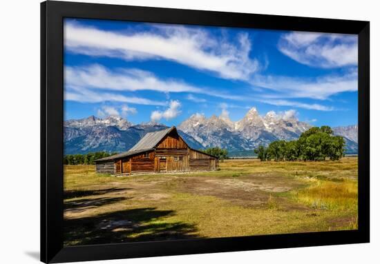 Scenic View of Grand Teton with Old Wooden Farm-MartinM303-Framed Photographic Print