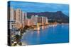 Scenic View of Honolulu City, Diamond Head and Waikiki Beach at Night; Hawaii, USA-SergiyN-Stretched Canvas