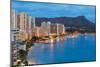 Scenic View of Honolulu City, Diamond Head and Waikiki Beach at Night; Hawaii, USA-SergiyN-Mounted Photographic Print