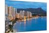 Scenic View of Honolulu City, Diamond Head and Waikiki Beach at Night; Hawaii, USA-SergiyN-Mounted Premium Photographic Print