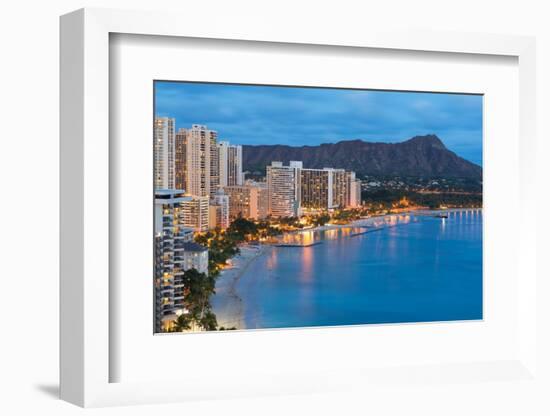 Scenic View of Honolulu City, Diamond Head and Waikiki Beach at Night; Hawaii, USA-SergiyN-Framed Photographic Print