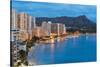 Scenic View of Honolulu City, Diamond Head and Waikiki Beach at Night; Hawaii, USA-SergiyN-Stretched Canvas