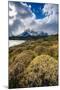 Scenic view of Los Cuernos mountain peaks from shore of Lago Pehoe-Jan Miracky-Mounted Photographic Print