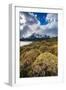 Scenic view of Los Cuernos mountain peaks from shore of Lago Pehoe-Jan Miracky-Framed Photographic Print