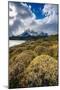 Scenic view of Los Cuernos mountain peaks from shore of Lago Pehoe-Jan Miracky-Mounted Photographic Print