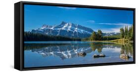 Scenic view of Mount Rundle reflected in Two Jack Lake, Banff National Park, Alberta, Canada-null-Framed Stretched Canvas