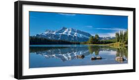 Scenic view of Mount Rundle reflected in Two Jack Lake, Banff National Park, Alberta, Canada-null-Framed Photographic Print