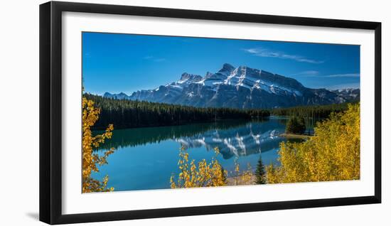 Scenic view of Mount Rundle reflected in Two Jack Lake, Banff National Park, Alberta, Canada-null-Framed Photographic Print