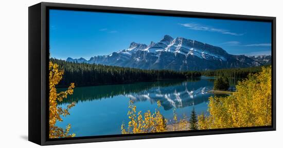 Scenic view of Mount Rundle reflected in Two Jack Lake, Banff National Park, Alberta, Canada-null-Framed Stretched Canvas