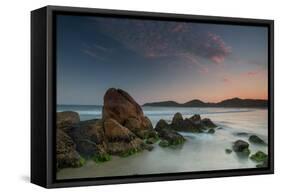 Scenic View of Praia Do Rosa Beach in Florianopolis Mainland at Sunset-Alex Saberi-Framed Stretched Canvas
