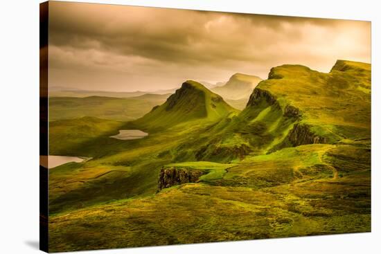 Scenic View of Quiraing Mountains Sunset with Dramatic Sky, Scotland-MartinM303-Stretched Canvas