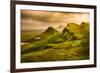 Scenic View of Quiraing Mountains Sunset with Dramatic Sky, Scotland-MartinM303-Framed Photographic Print