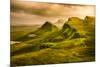 Scenic View of Quiraing Mountains Sunset with Dramatic Sky, Scotland-MartinM303-Mounted Photographic Print