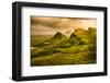 Scenic View of Quiraing Mountains Sunset with Dramatic Sky, Scotland-MartinM303-Framed Photographic Print