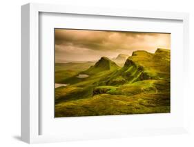 Scenic View of Quiraing Mountains Sunset with Dramatic Sky, Scotland-MartinM303-Framed Photographic Print