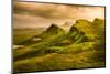Scenic View of Quiraing Mountains Sunset with Dramatic Sky, Scotland-MartinM303-Mounted Photographic Print
