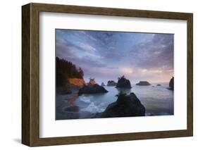 Scenic view of rock formations in the ocean, Haystack Rock, Cannon Beach, Samuel H. Boardman Sta...-Panoramic Images-Framed Photographic Print