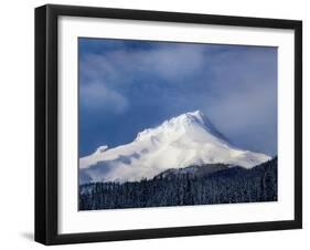 Scenic view of snowcapped mountain, Mt Hood, White River, Mt Hood National Forest, Hood River Co...-null-Framed Photographic Print