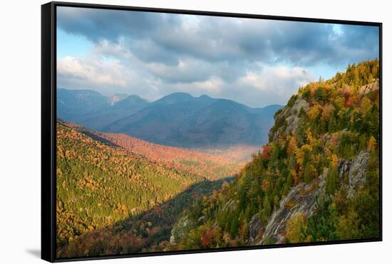 Scenic view of trees on mountain, Great Range, Giant Mountain, Adirondack Mountains State Park,...-null-Framed Stretched Canvas