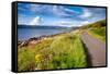 Scenic Winding Road along the Sea Loch Caolisport at Kintyre Peninsula, Argyll and Bute, Scotland,-naumoid-Framed Stretched Canvas