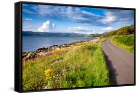 Scenic Winding Road along the Sea Loch Caolisport at Kintyre Peninsula, Argyll and Bute, Scotland,-naumoid-Framed Stretched Canvas