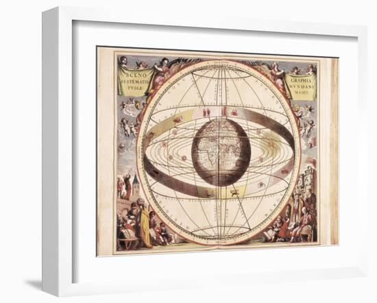 Scenographia Systematis Mundani Ptolemaici, Representation of the Ptolemaic Universe-Andreas Cellarius-Framed Art Print