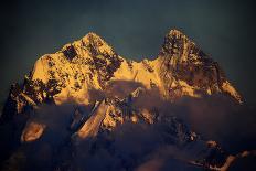 Mount Ushba (4,710M) before Sunset, with Low Clouds in Valleys, Seen from Elbrus, Caucasus, Russia-Schandy-Photographic Print