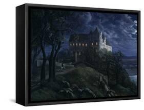 Scharfenberg Castle by night. 1827-Ernst Ferdinand Oehme-Framed Stretched Canvas