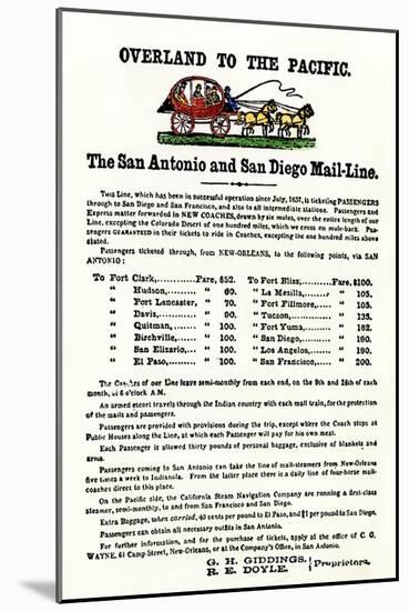 Schedule and Ticket Prices for the San Antonio & San Diego Mail-Line, c.1838-null-Mounted Giclee Print