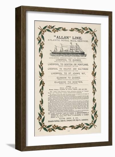 Schedule of Atlantic Crossings by the Allan Line-null-Framed Art Print