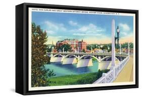 Schenectady, New York - Hotel Van Curler from Mohawk River Bridge-Lantern Press-Framed Stretched Canvas