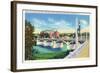 Schenectady, New York - Hotel Van Curler from Mohawk River Bridge-Lantern Press-Framed Art Print