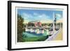 Schenectady, New York - Hotel Van Curler from Mohawk River Bridge-Lantern Press-Framed Art Print