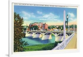 Schenectady, New York - Hotel Van Curler from Mohawk River Bridge-Lantern Press-Framed Art Print