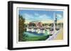 Schenectady, New York - Hotel Van Curler from Mohawk River Bridge-Lantern Press-Framed Art Print