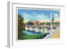Schenectady, New York - Hotel Van Curler from Mohawk River Bridge-Lantern Press-Framed Art Print