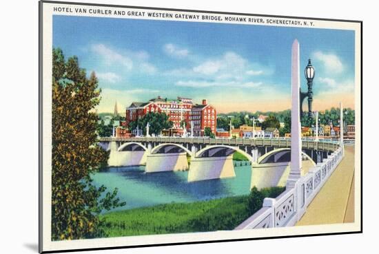 Schenectady, New York - Hotel Van Curler from Mohawk River Bridge-Lantern Press-Mounted Art Print