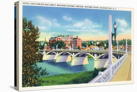 Schenectady, New York - Hotel Van Curler from Mohawk River Bridge-Lantern Press-Stretched Canvas