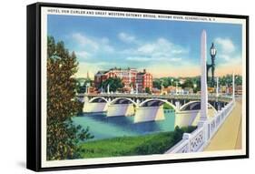 Schenectady, New York - Hotel Van Curler from Mohawk River Bridge-Lantern Press-Framed Stretched Canvas