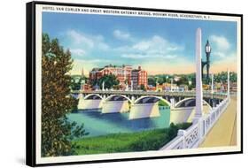 Schenectady, New York - Hotel Van Curler from Mohawk River Bridge-Lantern Press-Framed Stretched Canvas