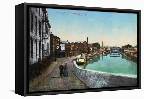 Schenectady, New York - View of Dock Street-Lantern Press-Framed Stretched Canvas