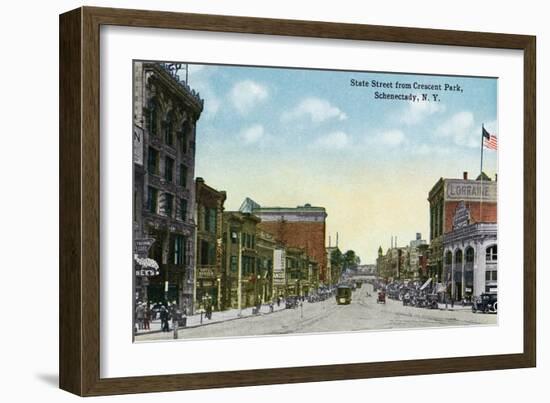 Schenectady, New York - View of State Street from Crescent Park-Lantern Press-Framed Art Print