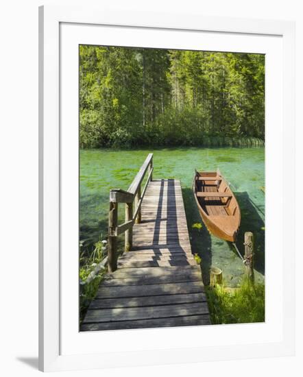 Schiederweiher, Rowing Boat at the Jetty, Upper Austrian Limestone Alps, Upper Austria, Austria-Rainer Mirau-Framed Photographic Print